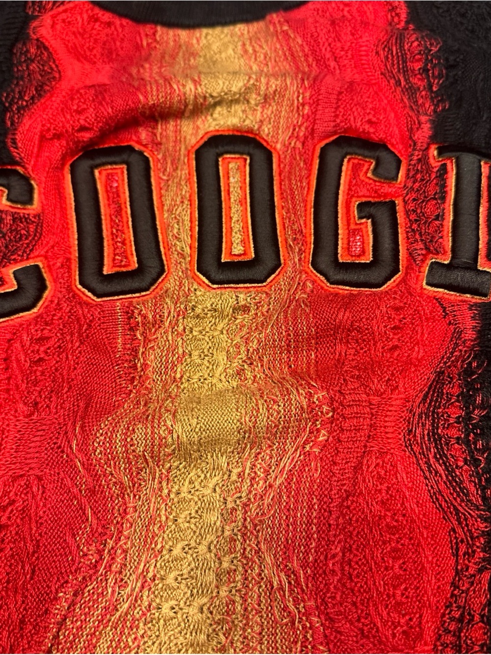 Vintage COOGI Australia Basics 3D Knit Big Logo Sweater Black Red Mens 2X - Picture 2 of 5